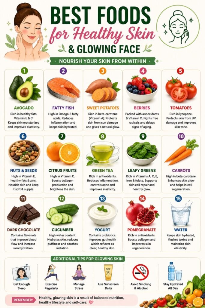15 Best Foods for Healthy Skin and Glowing Face
